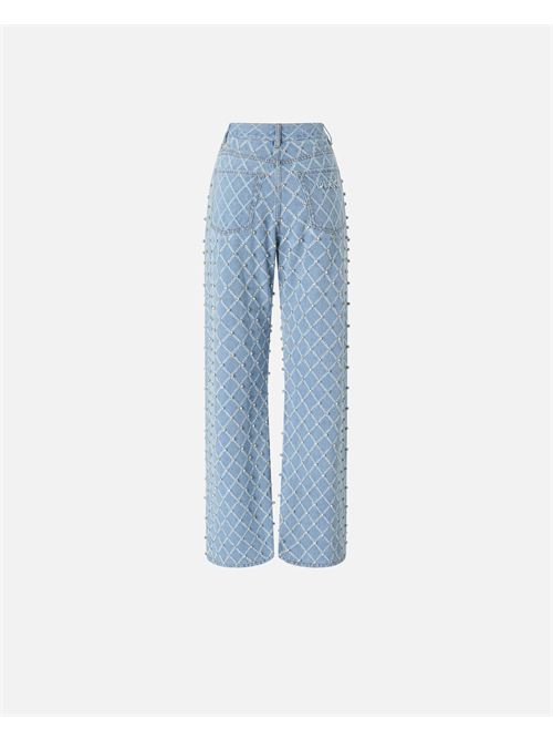 jeans wide leg con disegno rombi e strass Pinko | 101733 A32NPJE